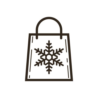 siyah ve beyaz basit vektör hat sanatı Noel alışveriş çantası simgesini