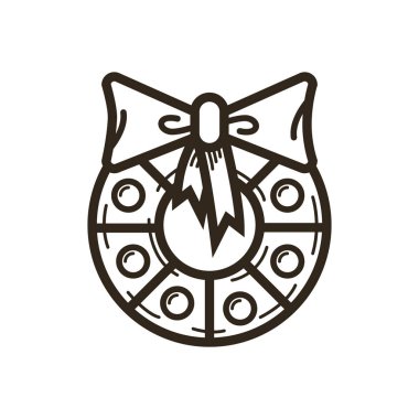 siyah ve beyaz basit vektör hat sanatı dekore edilmiş çelenk Noel simgesi