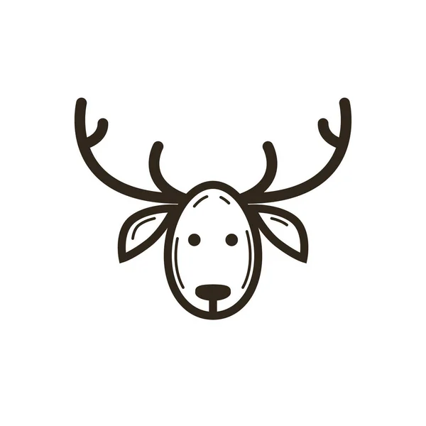 黒と白のシンプルなベクター ライン アート鹿の頭のクリスマス アイコン — ストックベクタ