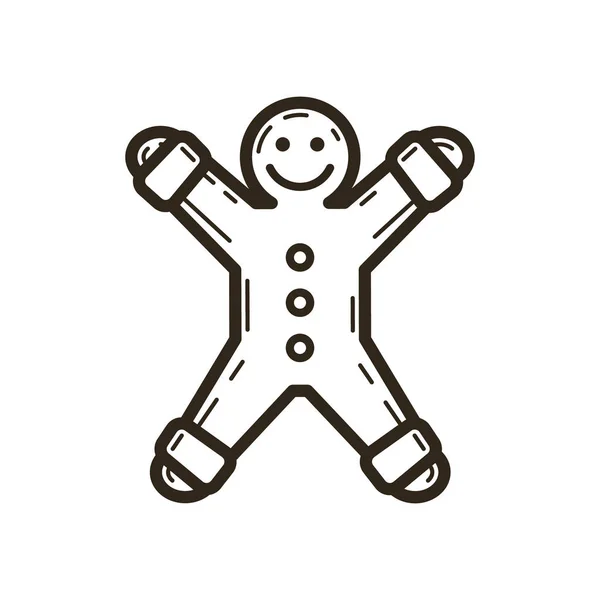 Schwarz Weiß Einfache Vektorlinie Kunst Weihnachten Lebkuchen Symbol — Stockvektor