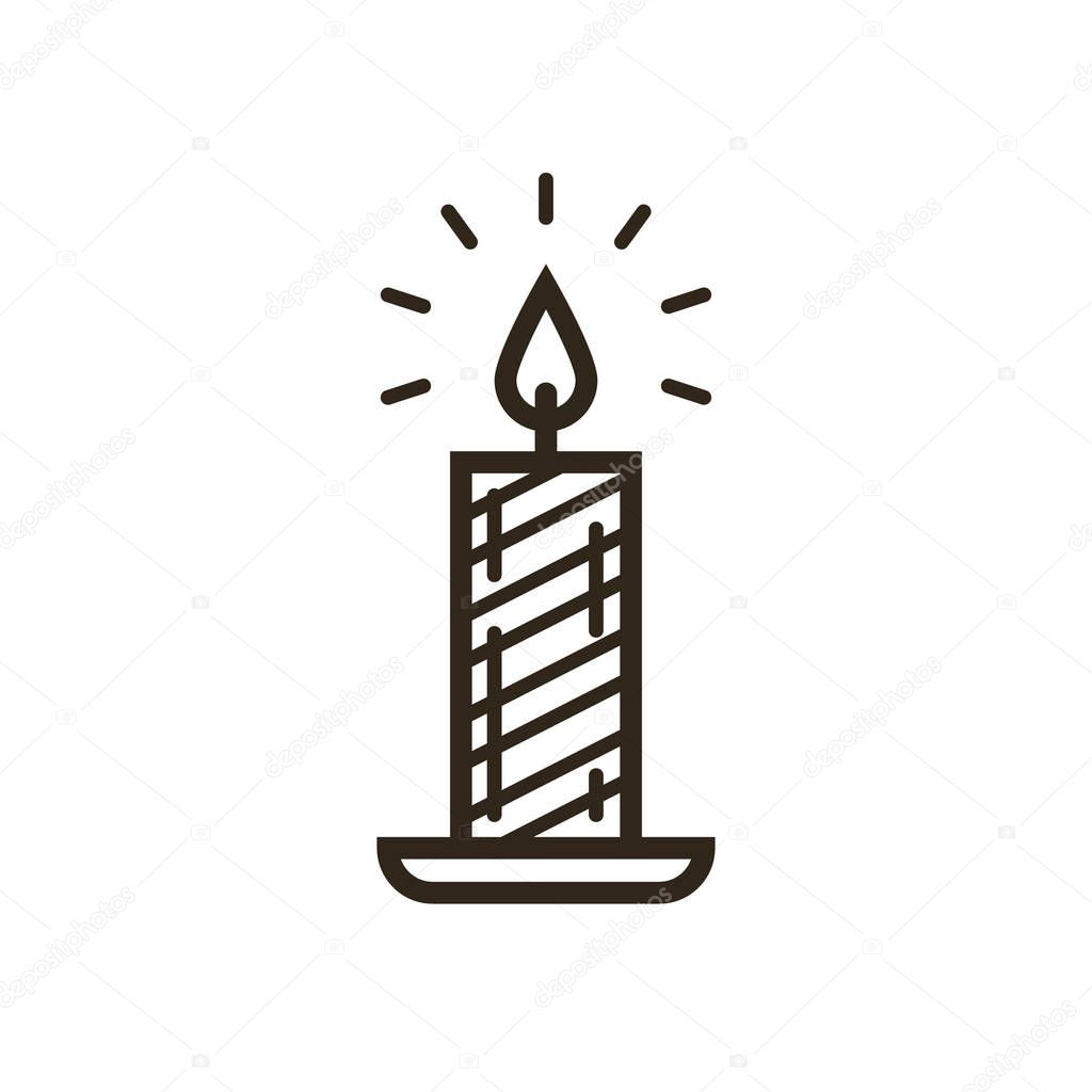 black and white simple vector line art icon of a burning candle