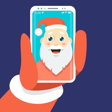 renkli basit vektör düz bir çizgi film Noel Baba kim kendini fotoğraf sanat çizimi