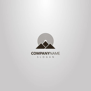siyah ve beyaz basit üç Dağları'nın geometrik logo vektör ve güneş ışınlarının yuvarlak
