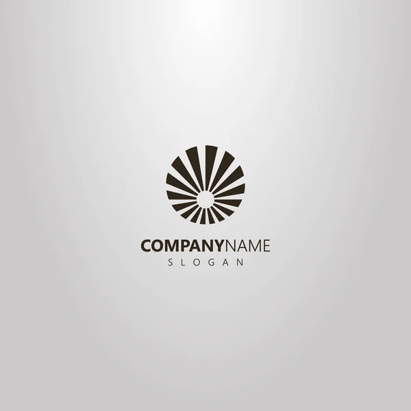 Noir Blanc Simple Vecteur Rond Art Plat Logo Soleil Avec — Image vectorielle
