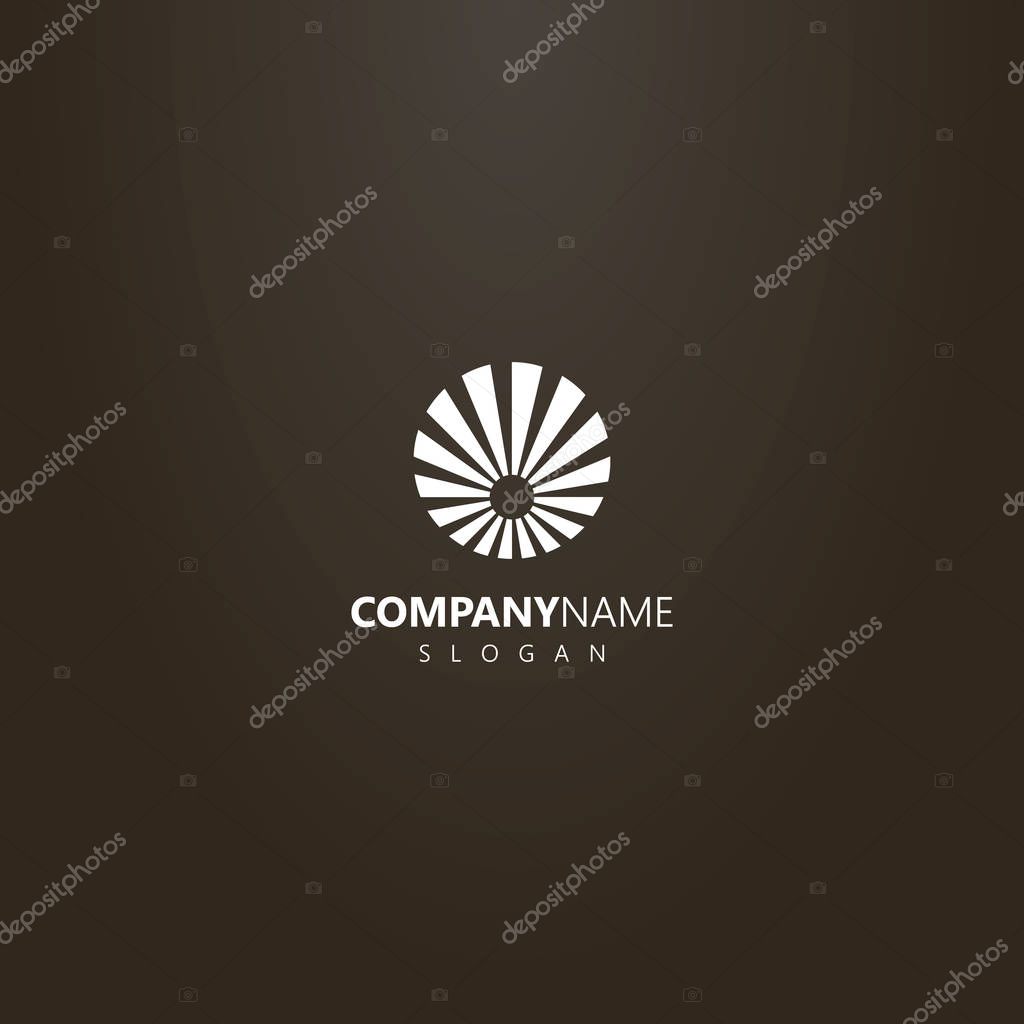 White logo on a black background. vector flat art logo of sun with rays around