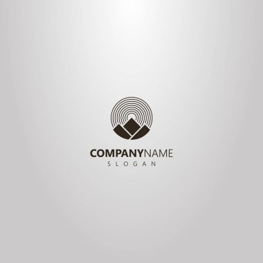 siyah ve beyaz basit vektör geometrik üç Dağları'nın logosu yuvarlak ve güneş ışınlarının yuvarlak