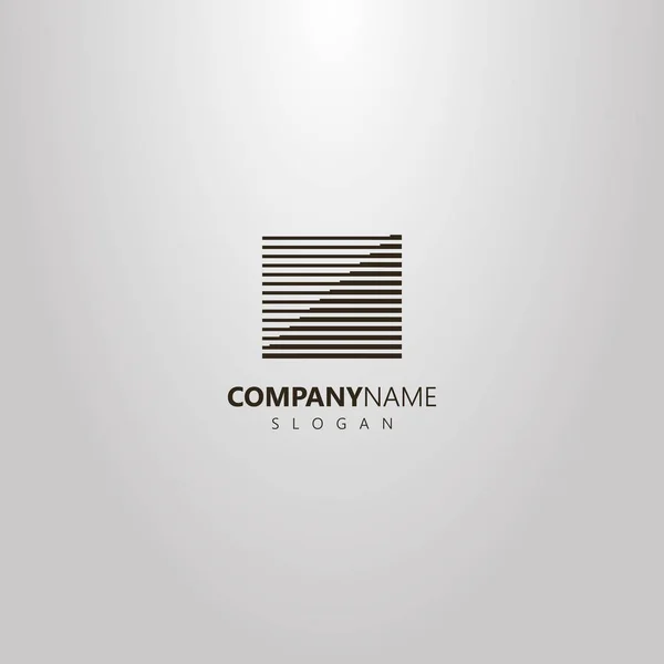 Geometryczne Logo Czarno Białe Proste Wektor Kwadrat Linie Różnej Grubości — Wektor stockowy