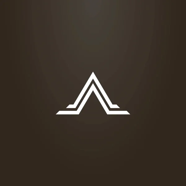 黒の背景に白の看板 ベクトルの幾何学的なフラット アート 行で抽象的な三角形の山の形状の記号 — ストックベクタ