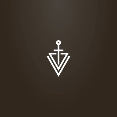 siyah bir zemin üzerine beyaz işareti. Soyut hat sanat işareti iki üçgen piercing bir kılıç vektör