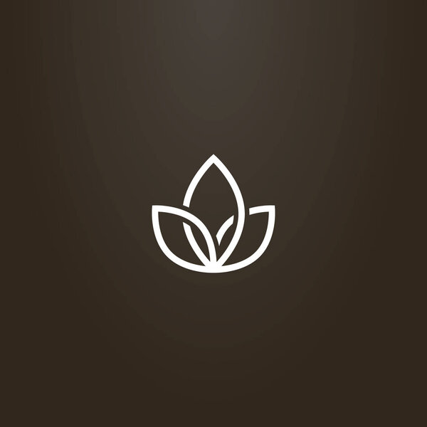 белый знак на черном фоне. Линия искусства векторный геометрический цветок знак трех переплетенных лепестков
