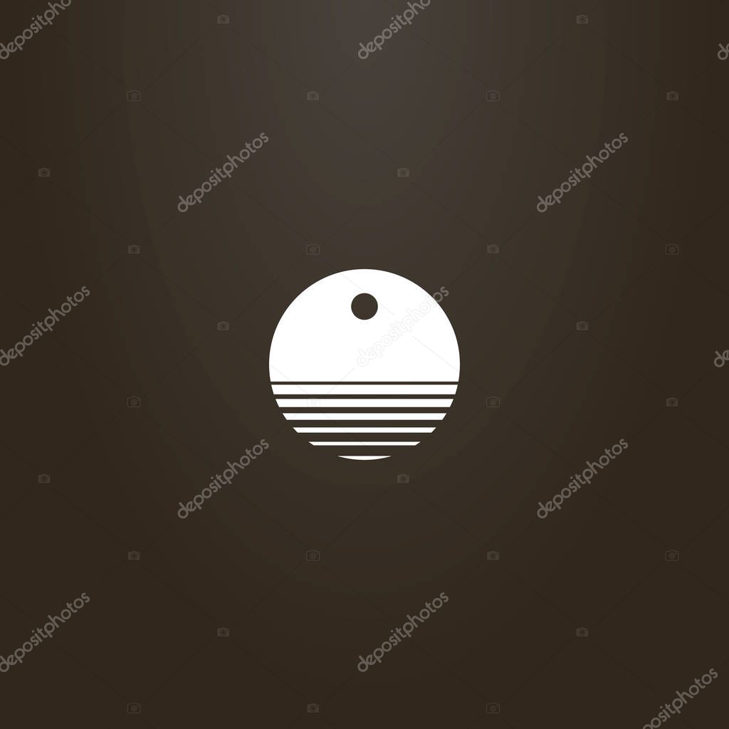 White sign on a black background. vector round negative space sign of abstract water waves under the sun or moon
