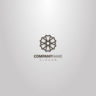 siyah ve beyaz basit vektör hat sanat anahat logo altı yaprakları çiçek