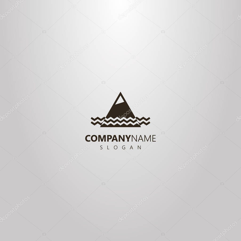 Black and white simple triangle geometric vector flat art outline logo of mountain and water waves