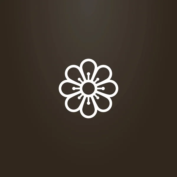 siyah bir zemin üzerine beyaz işareti. papatya çiçek sekiz yaprakları ile bir satır sanat anahat iz vektör