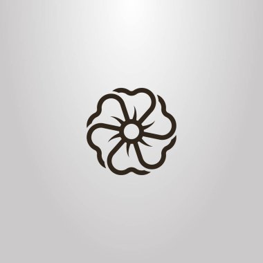 siyah ve beyaz basit vektör hat sanat anahat işareti bir çiçek altı yaprakları bir başka bir yalan