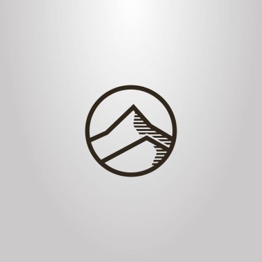 siyah ve beyaz basit vektör geometrik çizgi sanat işaret yuvarlak bir çerçeve içinde yüksek tepe dağların 