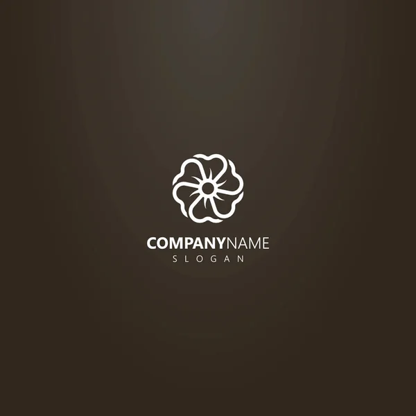 White Logo Black Background Vector Line Art Outline Logo Flower — Stock Vector