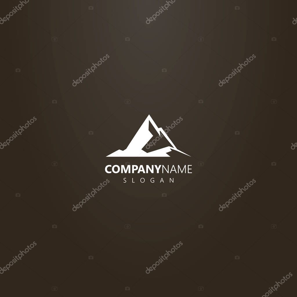 White logo on a black background. vector geometric outline logo of high peak rocky mountains