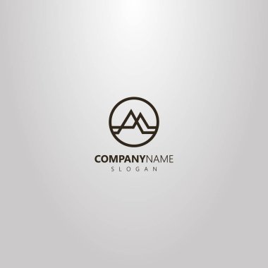 siyah ve beyaz basit vektör soyut hat sanat geometrik logo yuvarlak bir çerçeve içinde iki Dağları