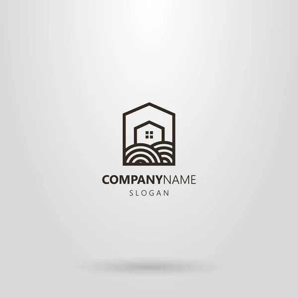 Noir Blanc Simple Ligne Art Logo Une Maison Privée Sur — Image vectorielle