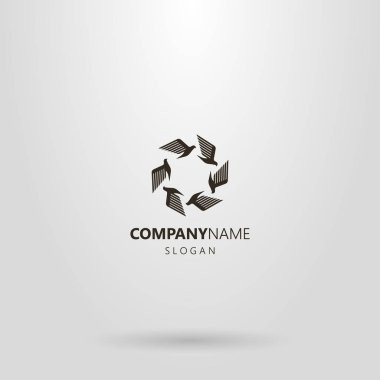 bir daire uçan kuşların siyah ve beyaz basit vektör soyut düz sanat logosu