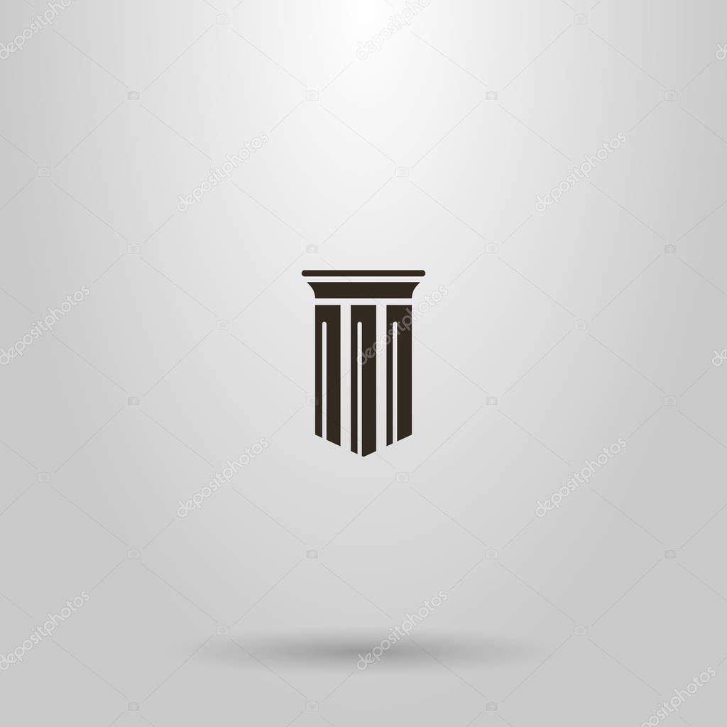 black and white simple vector flat art shield-shaped sign of an ancient greek column