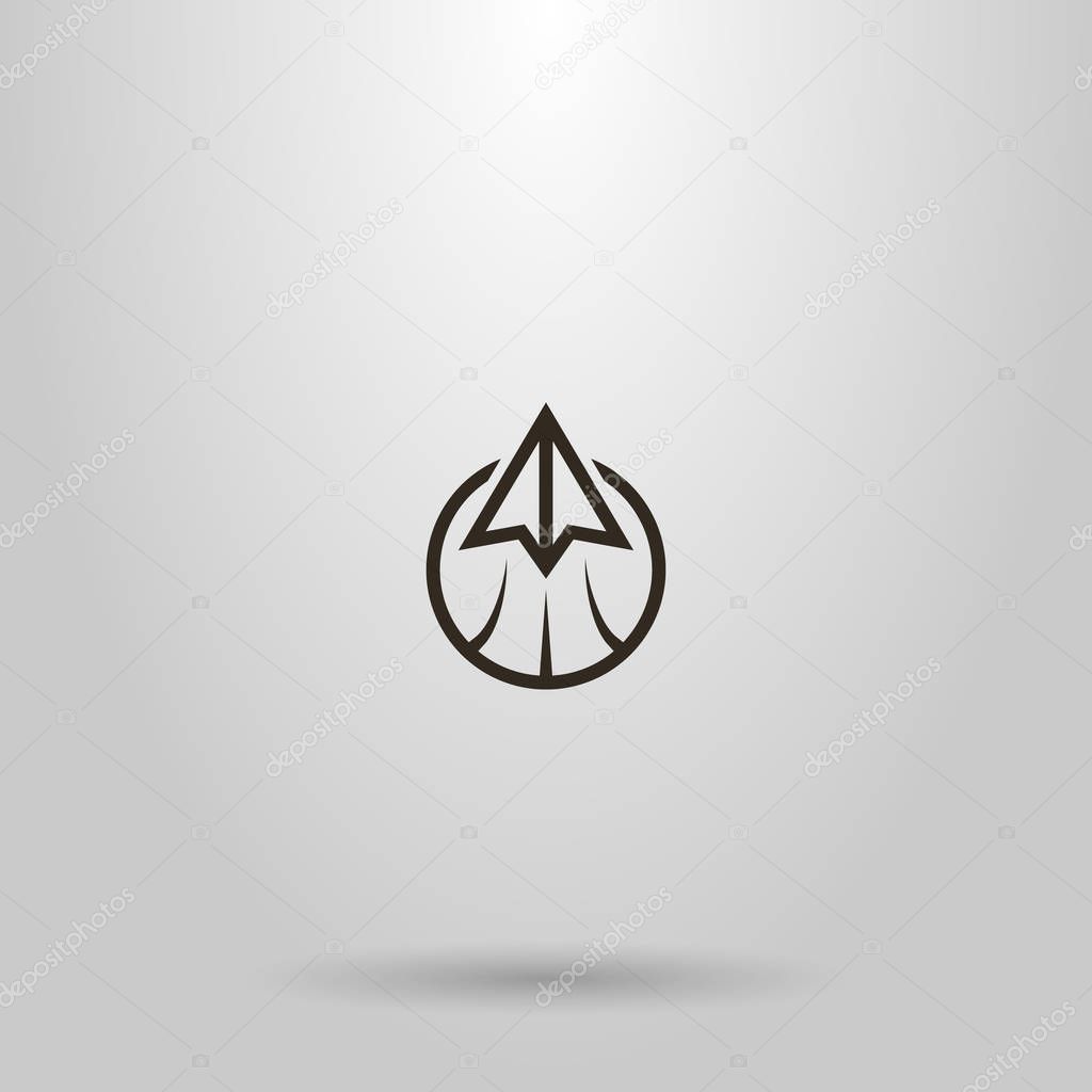 black and white simple vector line art sign of a paper airplane in a round frame