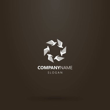 siyah arka planda beyaz logosu. bir daire uçan kuşlar vektör soyut düz sanat logosu