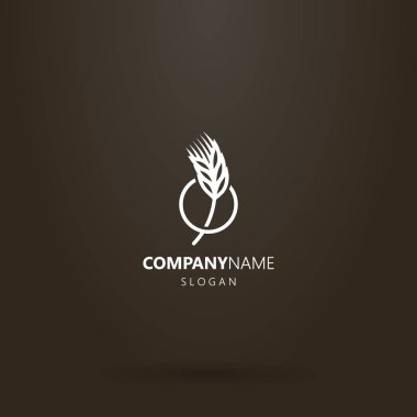 siyah arka planda beyaz logosu. yuvarlak bir çerçevede bir buğday fırıncılık vektör çizgi sanat logosu