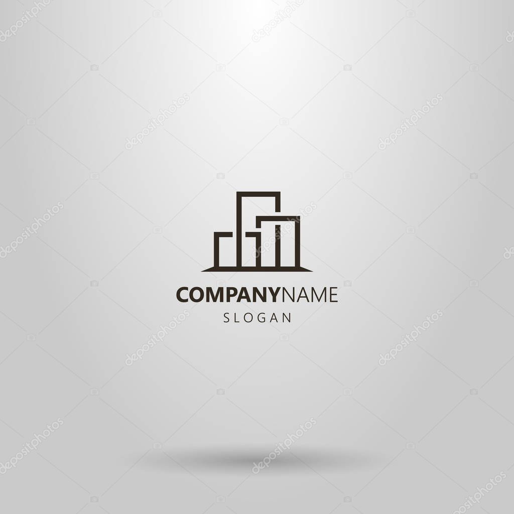 Black and white simple vector geometric line art logo of cityscape three buildings
