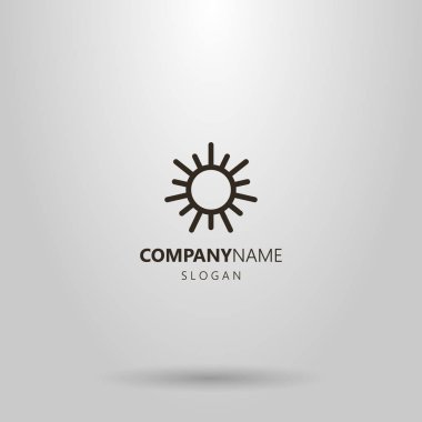 ışınları ile yuvarlak güneşin siyah ve beyaz basit vektör geometrik çizgi sanat logosu