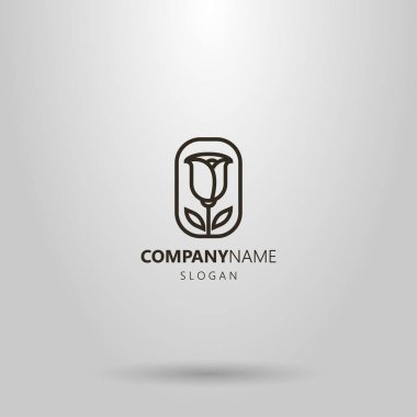 bir çerçeve içinde bir lale çiçeği siyah ve beyaz basit vektör çizgi sanat logosu