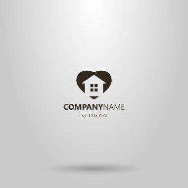 özel bir evin siyah beyaz basit düz sanat vektör kalp şeklinde negatif uzay logosu