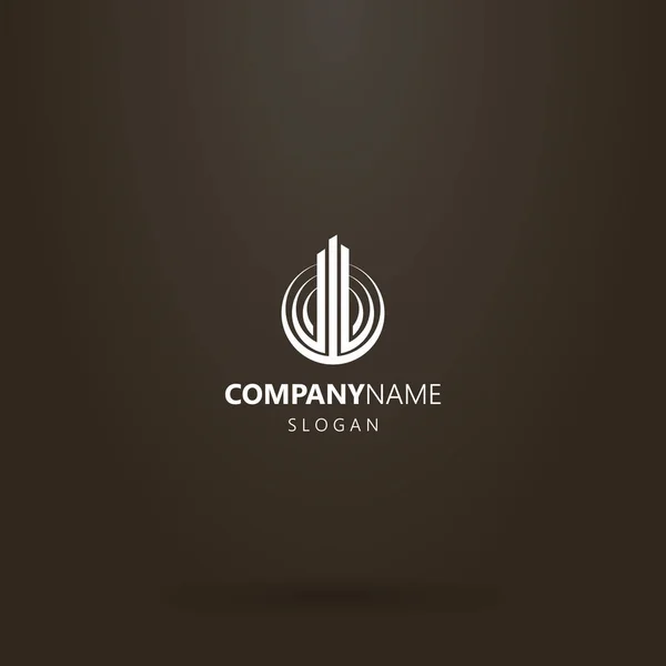 Siyah arka planda beyaz logo. Yuvarlak bir çerçevede yükselen üç sütunun basit düz sanat logosu