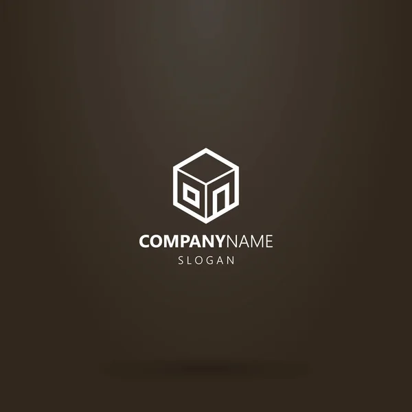 White Logo Black Background Simple Line Art Vector Cube Logo — Stock Vector