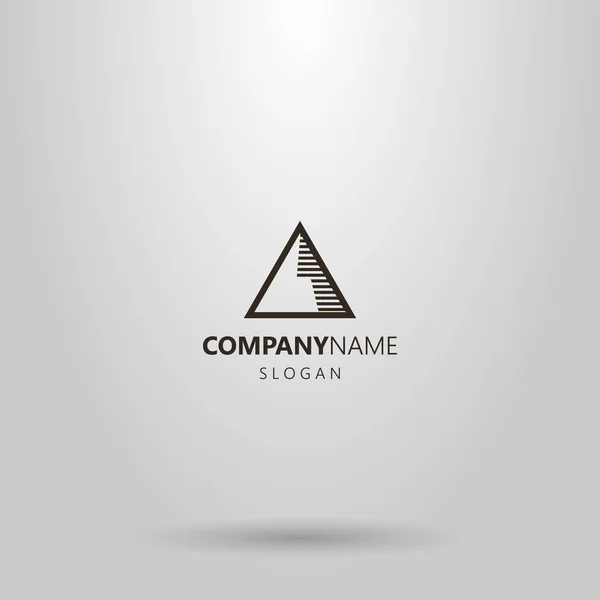 black and white simple line art vector logo of geometric triangular mountain with shadow