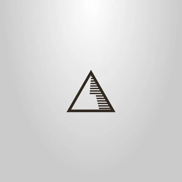 black and white simple line art vector sign of geometric triangular mountain with shadow