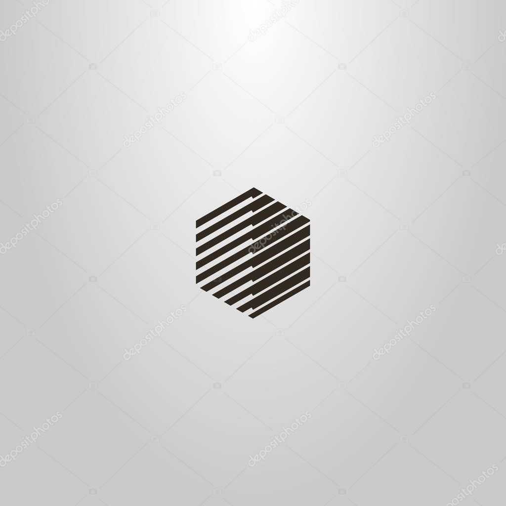 black and white simple line art vector sign of striped hexagon 
