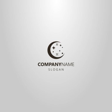 yıldız ile yuvarlak bir genç ayın siyah ve beyaz basit vektör düz sanat logosu