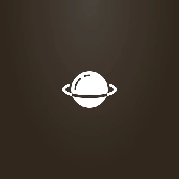 黑色背景上的白色标志 卡通行星土星的简约矢量平面艺术示意图 — 图库矢量图片
