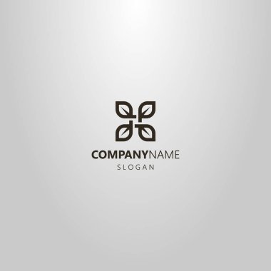 dört çay yaprakları siyah ve beyaz basit çizgi sanat vektör kare logosu