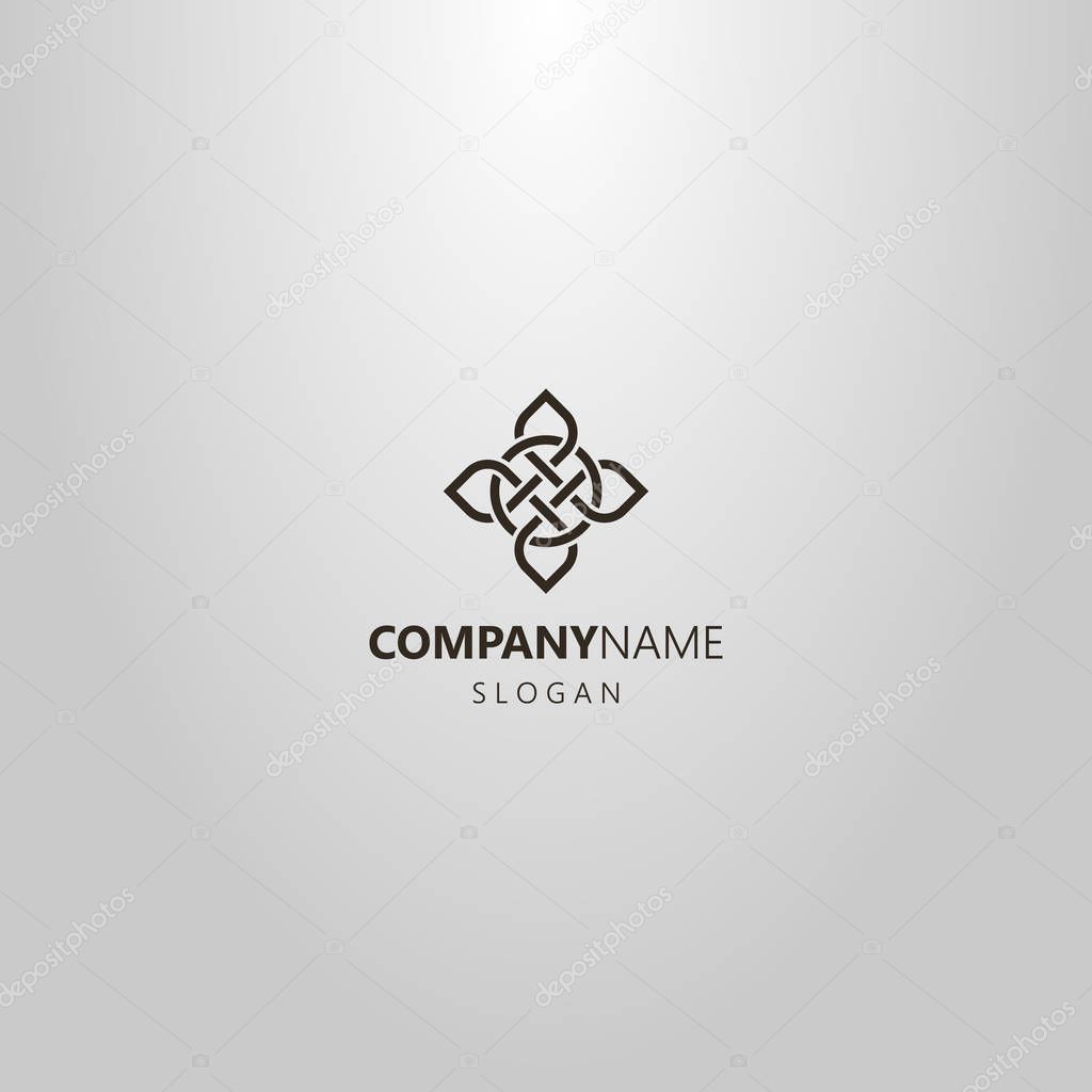 black and white simple line art vector logo of cruciform element of celtic ornament 