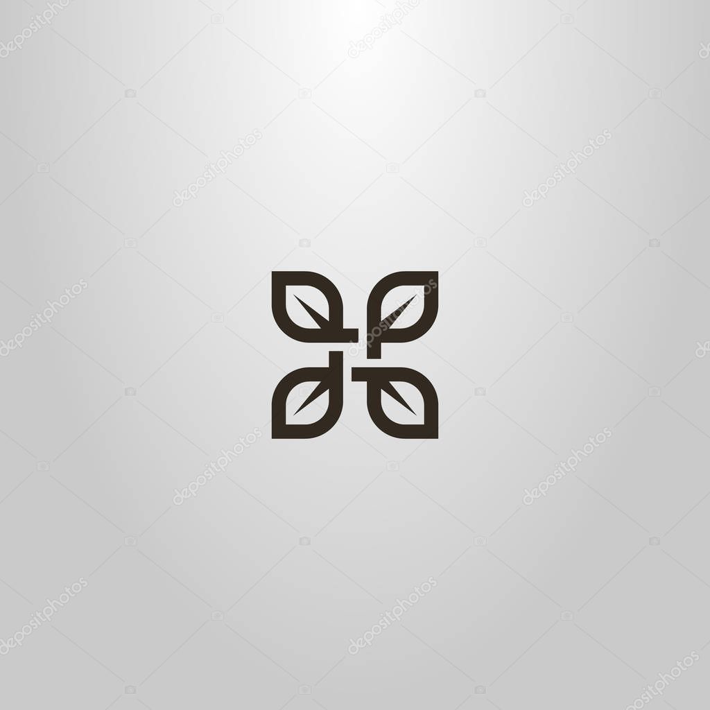 black and white simple line art vector square sign of four tea leaves