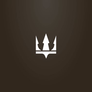 siyah arka planda beyaz işareti. Basit düz sanat vektör işareti taç veya Trident Poseidon