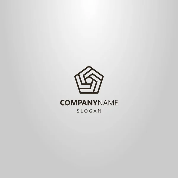 Preto Branco Simples Vetor Linha Arte Logotipo Geométrico Espiral Pentagonal — Vetor de Stock
