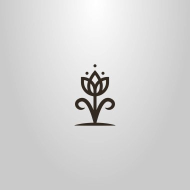 topraktan yetişen bir lale çiçeği siyah ve beyaz basit vektör çizgi sanat işareti