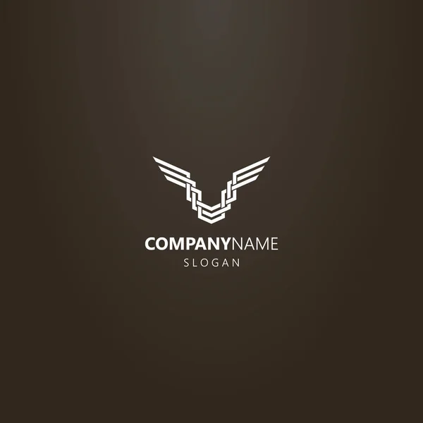 Siyah arka planda beyaz logo. Üç şeritli bir kuşun soyut kanatlarının vektör çizgisi sanat logosu