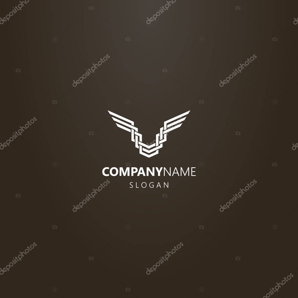 White logo on a black background. vector line art logo of the abstract wings of a bird of three stripes