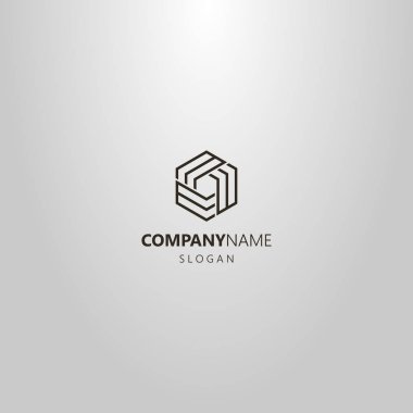 soyut altıgen yapının siyah beyaz basit vektör çizgi sanat geometrik mininalistik logosu