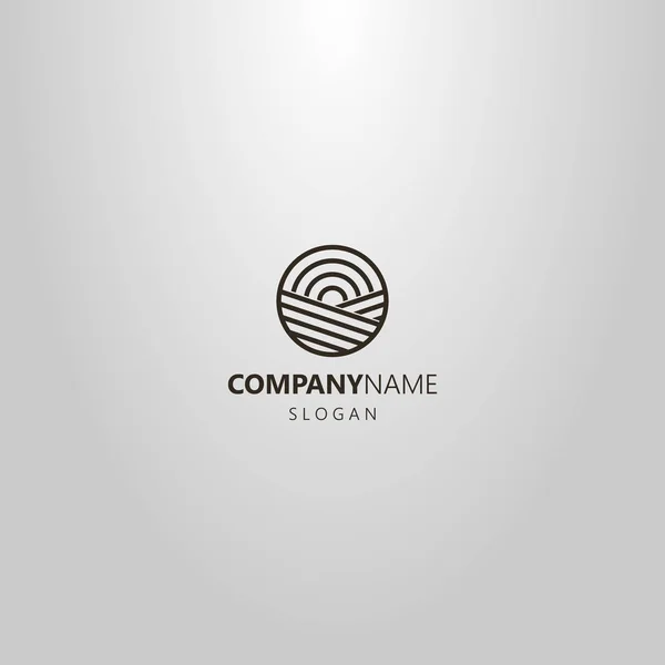 Noir Blanc Simple Vecteur Ligne Art Géométrique Logo Soleil Levant — Image vectorielle